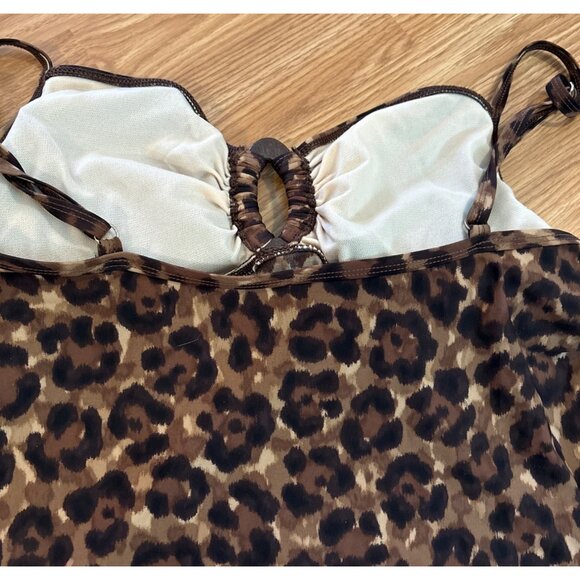 Lauren Ralph Lauren Leopard Print Tankini Top & Solid Brown Bikini Bottoms Sz 14 - Picture 5 of 14